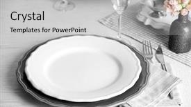  Presentation with wedding banquet table - Beautiful slide set featuring table set at restaurant backdrop and a light gray colored foreground