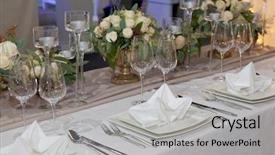  Presentation with elegant table setting - Colorful slides enhanced with table set for an event backdrop and a light gray colored foreground