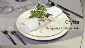  Presentation with elegant table setting - Cool new presentation theme with table set for an event backdrop and a soft green colored foreground