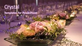  Presentation with banquet - Presentation theme featuring table set for elegant banquet background and a  colored foreground