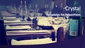  Presentation with flower office desk table - PPT theme with table set for official dinner background and a ocean colored foreground