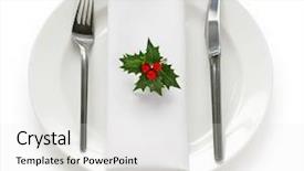  Presentation with christmas dinner - Colorful presentation theme enhanced with table set image for christmas backdrop and a white colored foreground