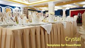  Presentation with restaurant - Colorful PPT layouts enhanced with table-set-in-the-restaurant backdrop and a tawny brown colored foreground