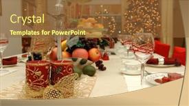  Presentation with christmas dinner - Colorful theme enhanced with table-set-of-a-christmas backdrop and a tawny brown colored foreground