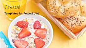  Presentation with breakfast - PPT theme having table set up for continental breakfast muesli fruits background and a yellow colored foreground