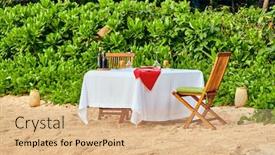  Presentation with romantic beach - Audience pleasing slide set consisting of table-set-up-for-romantic backdrop and a coral colored foreground