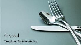  Presentation with spoon - Beautiful slide set featuring table setting - silver fork knife and spoon backdrop and a light blue colored foreground