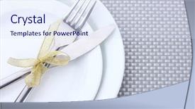  Presentation with grey black white brick - Slides enhanced with table setting - white empty plates with fork background and a sky blue colored foreground