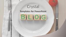  Presentation with blog - Amazing PPT theme having table setting and wooden cubes with word blog food blog concept backdrop and a light gray colored foreground