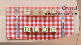  Presentation with blog - Audience pleasing slide deck consisting of table setting and wooden cubes with words food blog on napkin backdrop and a lemonade colored foreground