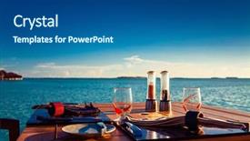  Presentation with tropical beach sunset - Audience pleasing PPT theme consisting of table setting at tropical beach backdrop and a ocean colored foreground