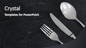  Presentation with table setting - Colorful PPT theme enhanced with table setting cutlery and eating backdrop and a dark gray colored foreground