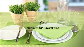  Presentation with dining - PPT theme enhanced with table setting for breakfast background and a mint green colored foreground
