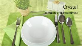 Presentation with formal - PPT theme enhanced with table setting for breakfast background and a mint green colored foreground