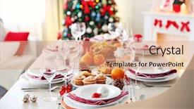  Presentation with christmas dinner - Theme consisting of table setting for christmas dinner background and a coral colored foreground