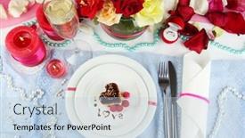  Presentation with valentine - Cool new slide deck with table setting in honor of valentine's day close-up backdrop and a light blue colored foreground