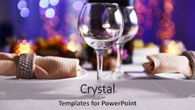  Presentation with table setting - Beautiful presentation featuring table setting in restaurant backdrop and a light gray colored foreground