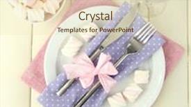  Presentation with color pink - Audience pleasing PPT theme consisting of table setting in violet and pink tones on color wooden background backdrop and a soft green colored foreground