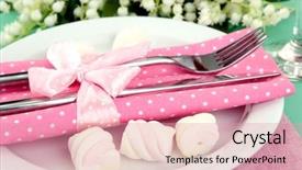  Presentation with color pink - Beautiful PPT layouts featuring table setting in white and pink tones on color wooden background backdrop and a coral colored foreground