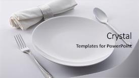  Presentation with table setting - Slide deck consisting of table setting of the fork background and a light gray colored foreground