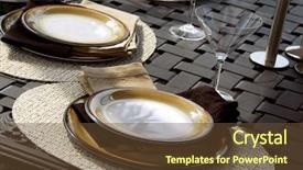  Presentation with table setting - Colorful theme enhanced with table setting on a patio table with plates and martini glasses backdrop and a tawny brown colored foreground
