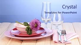  Presentation with table setting - Colorful slide deck enhanced with table setting on bright background backdrop and a sky blue colored foreground