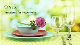  Presentation with table setting - PPT theme consisting of table setting on bright background background and a soft green colored foreground