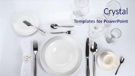  Presentation with table setting - Presentation design with table setting on white background background and a sky blue colored foreground