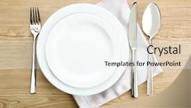  Presentation with table setting - Presentation design consisting of table setting on wooden table background and a cool aqua colored foreground