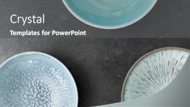  Presentation with tableware - PPT theme having table setting tableware and eating concept - close up of blue ceramic plate set on slate background background and a dark gray colored foreground