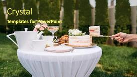  Presentation with tea cake - PPT theme consisting of table-setting-tea-party-female background and a tawny brown colored foreground