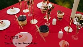  Presentation with tea party - Beautiful PPT theme featuring table-setting-tea-party backdrop and a crimson colored foreground
