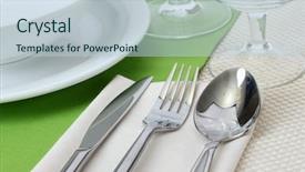  Presentation with elegant table setting - Amazing PPT theme having table setting with fork knife backdrop and a lemonade colored foreground
