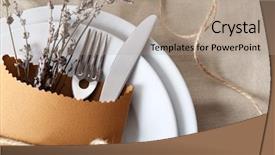  Presentation with table setting - Presentation theme having table setting with lavender flowers background and a coral colored foreground