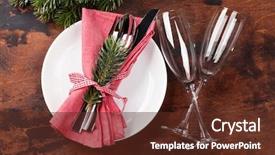  Presentation with christmas winter a table - PPT layouts with table setting with plate silverware background and a tawny brown colored foreground