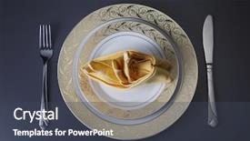  Presentation with cutlery - Amazing theme having table setting with stack of plates and cutlery backdrop and a tawny brown colored foreground
