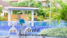  Presentation with restaurant menu bistro cafe - Audience pleasing PPT theme consisting of table setup in outdoor cafe backdrop and a light blue colored foreground