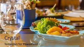  Presentation with restaurant menu bistro cafe - Colorful PPT theme enhanced with table setup in outdoor cafe backdrop and a yellow colored foreground