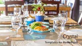  Presentation with summer time - PPT theme featuring table setup in outdoor cafe background and a soft green colored foreground