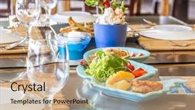  Presentation with summer time - Slide deck enhanced with table setup in outdoor cafe background and a coral colored foreground