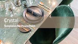  Presentation with dining table - Colorful presentation design enhanced with table setup with golden cutlery backdrop and a coral colored foreground