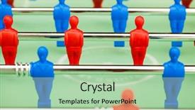  Presentation with closeup of foosball table soccer - Slide deck having table soccer figures closeup view background and a  colored foreground