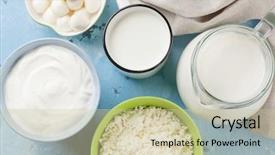  Presentation with yoghurt dairy - Beautiful PPT theme featuring table sour cream milk cheese backdrop and a soft green colored foreground