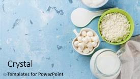  Presentation with yoghurt dairy - Audience pleasing presentation theme consisting of table sour cream milk cheese backdrop and a light blue colored foreground
