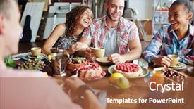  Presentation with dinner invite - Beautiful PPT theme featuring table talk - dinner of young friends backdrop and a  colored foreground