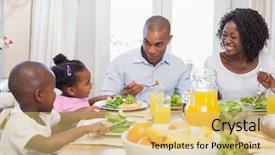  Presentation with happy smiling woman dental health - Presentation theme having table talk - happy family enjoying a healthy background and a yellow colored foreground