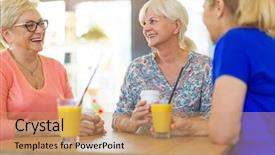  Presentation with good - Theme enhanced with table talk - senior friends having good time background and a coral colored foreground