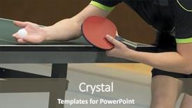  Presentation with sports table tennis - PPT theme having table tennis player serving closeup background and a coral colored foreground