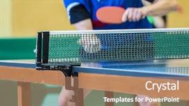  Presentation with table tennis - Beautiful presentation theme featuring table tennis player serving focus backdrop and a coral colored foreground
