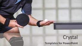  Presentation with sports table tennis - PPT theme having table tennis player serving background and a light gray colored foreground